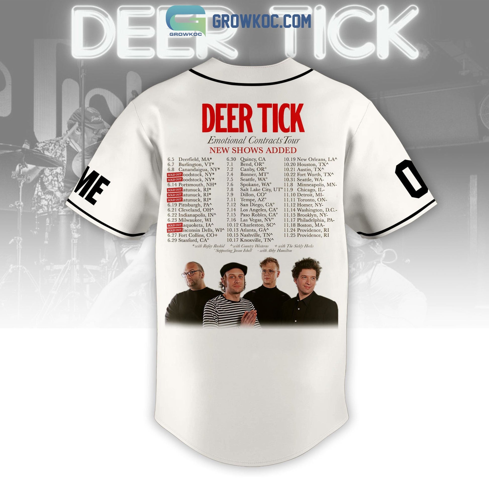 Deer Tick Emotional Contracts Tour Personalized White Design Baseball Jersey baseball jersey product view 3