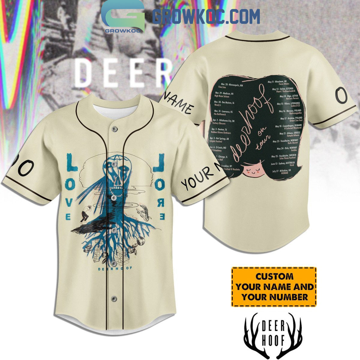 Deerhoof On Tour Love 2024 Personalized Baseball Jersey baseball jersey product view 1
