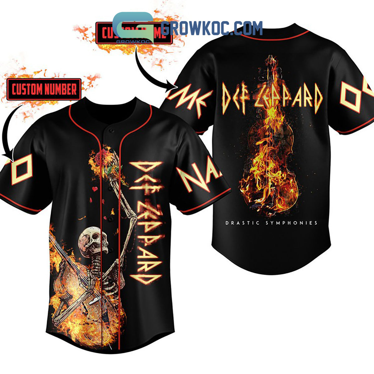 Def Leppard Guitar On Fire Personalized Baseball Jersey baseball jersey product view 2
