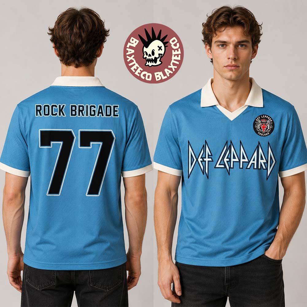 Def Leppard Live 2026 Tour UK And EU Merch Rock Brigade 77 Blue Jersey Unisex T-shirt, Sweatshirt, Hoodie, Long Sleeve Tee - T-Shirt, Sweatshirt, Hoodie