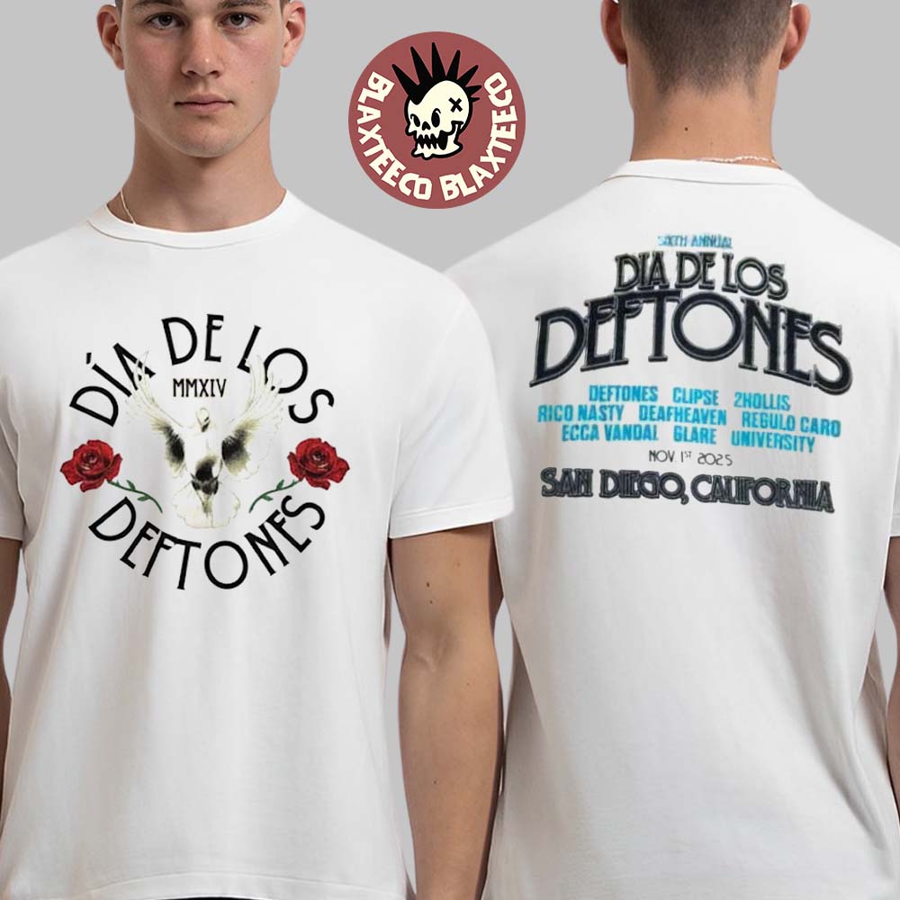 Deftones Dia De Los 2025 Merch In San Diego CA At Petco Park On November 1 2025 Pigeon And Roses Two Sided T-Shirt - T-Shirt, Sweatshirt, Hoodie