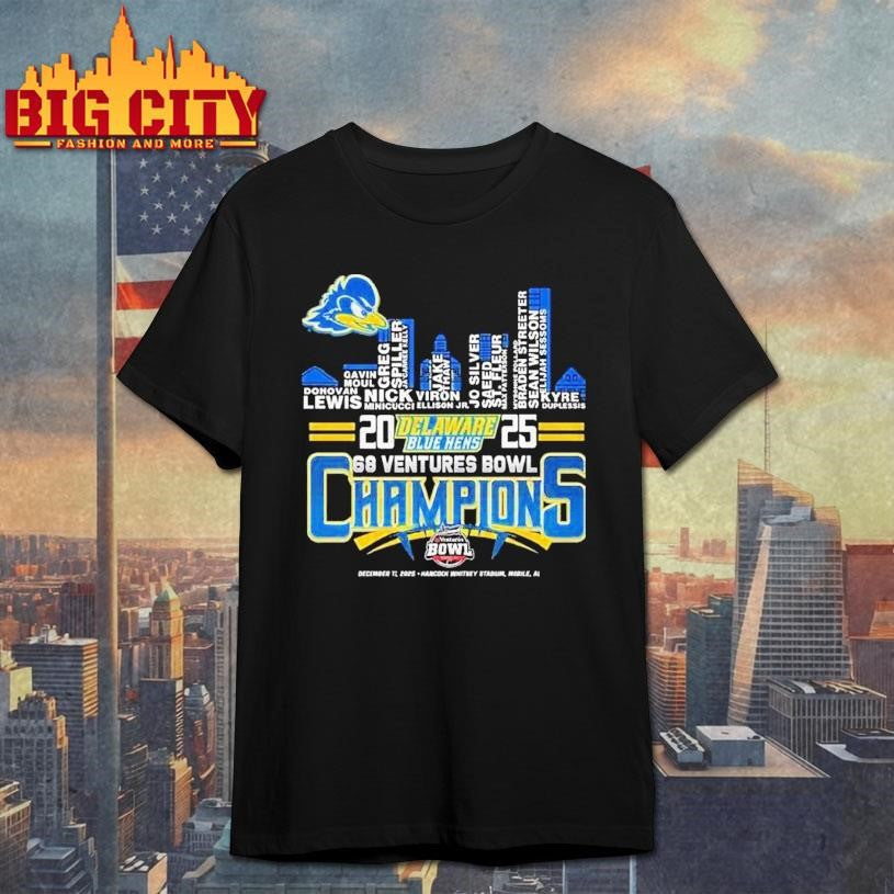 Delaware Blue Hens 2025 68 Ventures Bowl Champions City Skylines Shirt Unisex T-shirt, Sweatshirt, Hoodie, Long Sleeve Tee - T-Shirt, Sweatshirt, Hoodie
