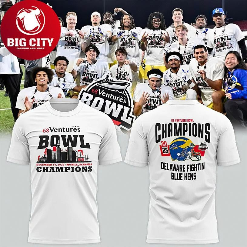 Delaware Fightin Blue Hens 2025 68 Ventures Bowl Champions Locker Room Two Sided Shirt Unisex T-shirt, Sweatshirt, Hoodie, Long Sleeve Tee - T-Shirt, Sweatshirt, Hoodie