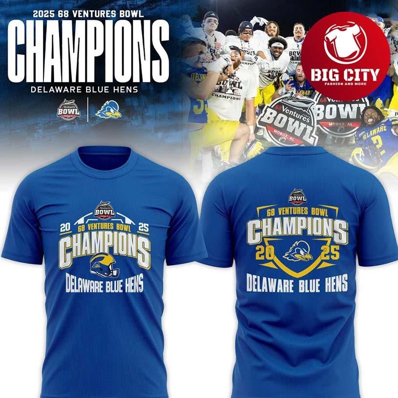 Delaware Fightin Blue Hens 68 Ventures Bowl Champions Two Sided Shirt Unisex T-shirt, Sweatshirt, Hoodie, Long Sleeve Tee - T-Shirt, Sweatshirt, Hoodie