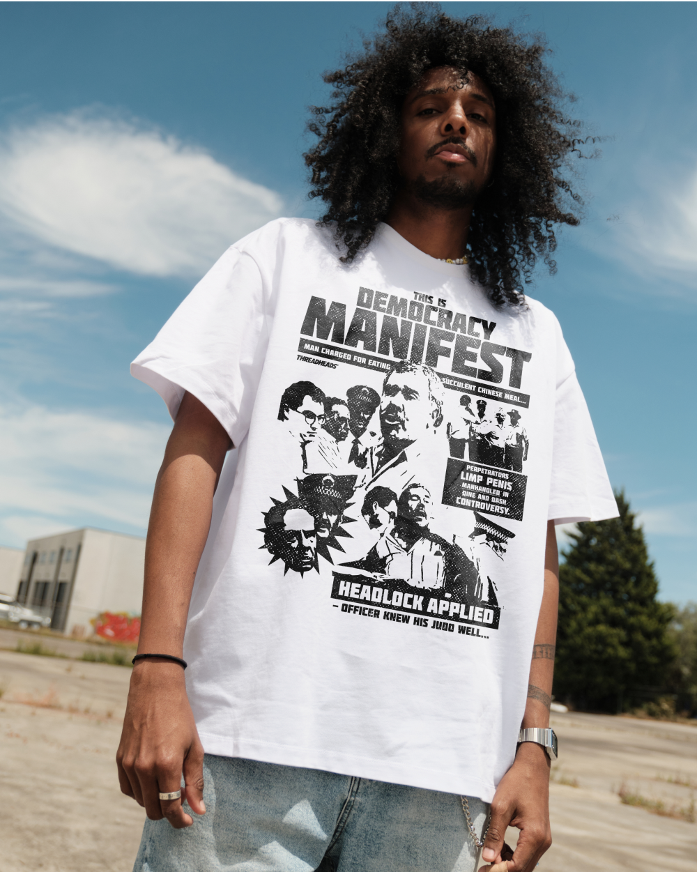 Democracy Manifest: Tabloid Edition Oversized Tee Unisex T-shirt, Sweatshirt, Hoodie, Long Sleeve Tee - T-Shirt, Sweatshirt, Hoodie