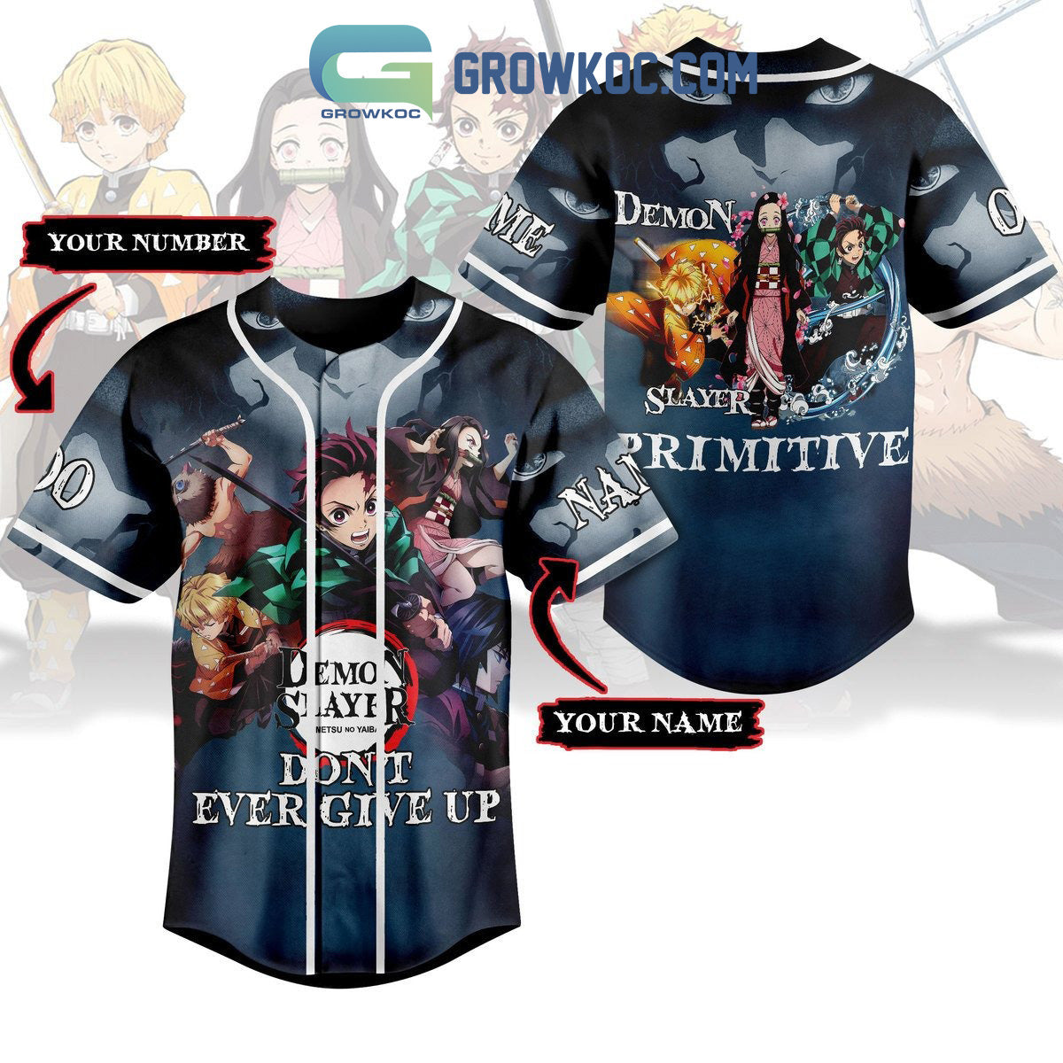 Demon Slayder Don’t Ever Give Up Personalized Baseball Jersey baseball jersey product view 1