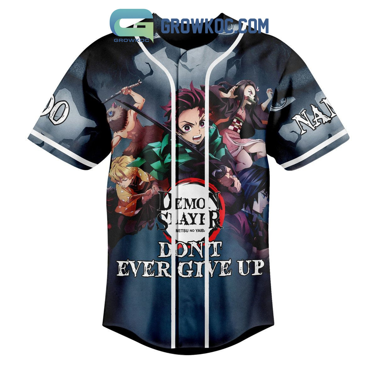 Demon Slayder Don’t Ever Give Up Personalized Baseball Jersey baseball jersey product view 2
