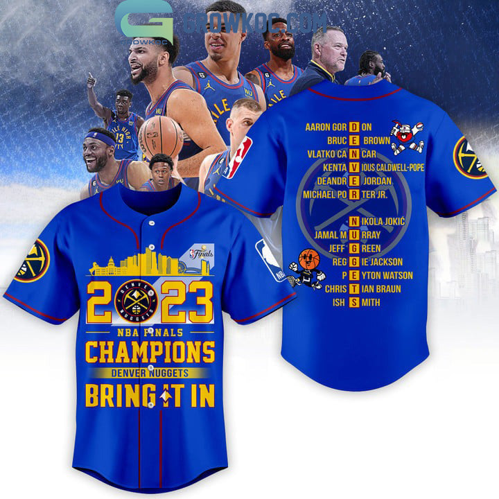 Denver Nuggets 2023 NBA Finals Champions Blue Design Baseball Jersey baseball jersey product view 1