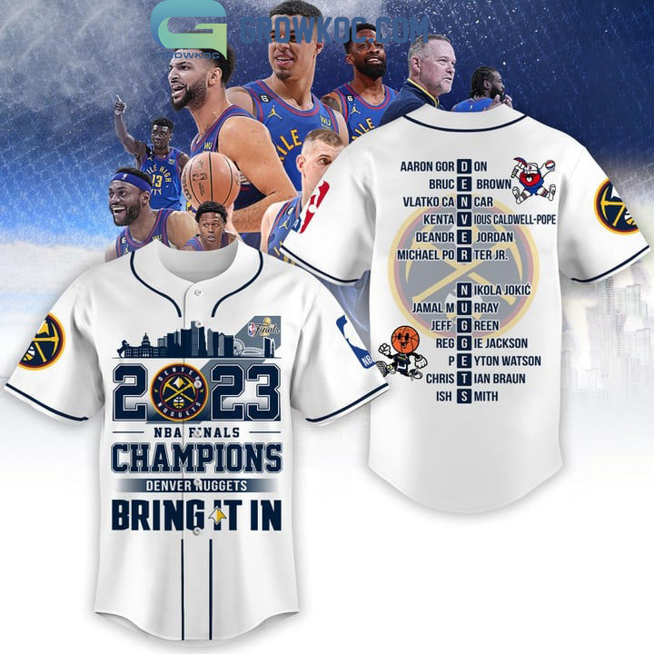 Denver Nuggets 2023 NBA Finals Champions White Design Baseball Jersey baseball jersey product view 1