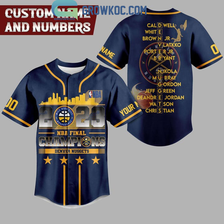 Denver Nuggets 2023 Personalized NBA Champions Midnight Blue Design Baseball Jersey baseball jersey product view 1