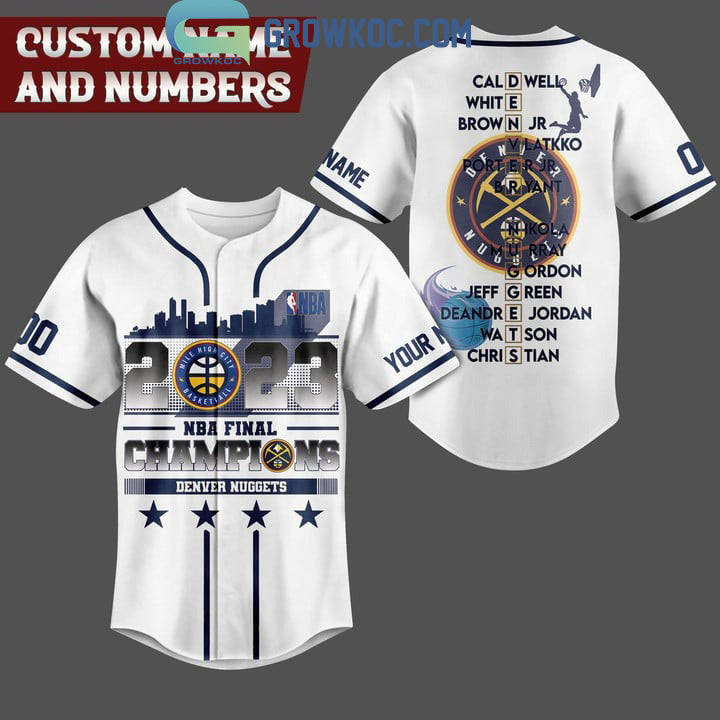 Denver Nuggets 2023 Personalized NBA Champions White Design Baseball Jersey baseball jersey product view 1