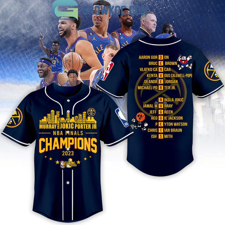Denver Nuggets Finals Champions City Of Champions 2023 Midnight Blue Design Baseball Jersey baseball jersey product view 1