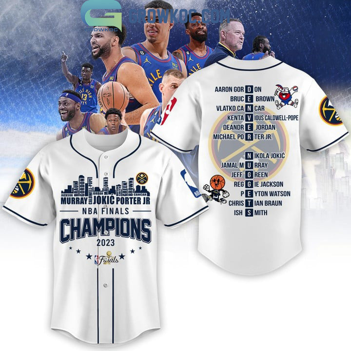 Denver Nuggets Finals Champions City Of Champions 2023 White Design Baseball Jersey baseball jersey product view 1
