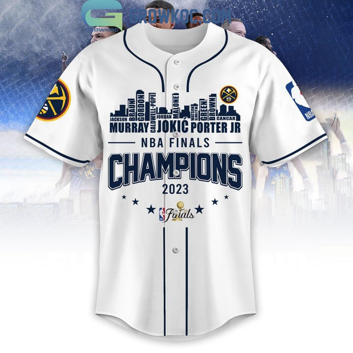 Denver Nuggets Finals Champions City Of Champions 2023 White Design Baseball Jersey baseball jersey product view 2