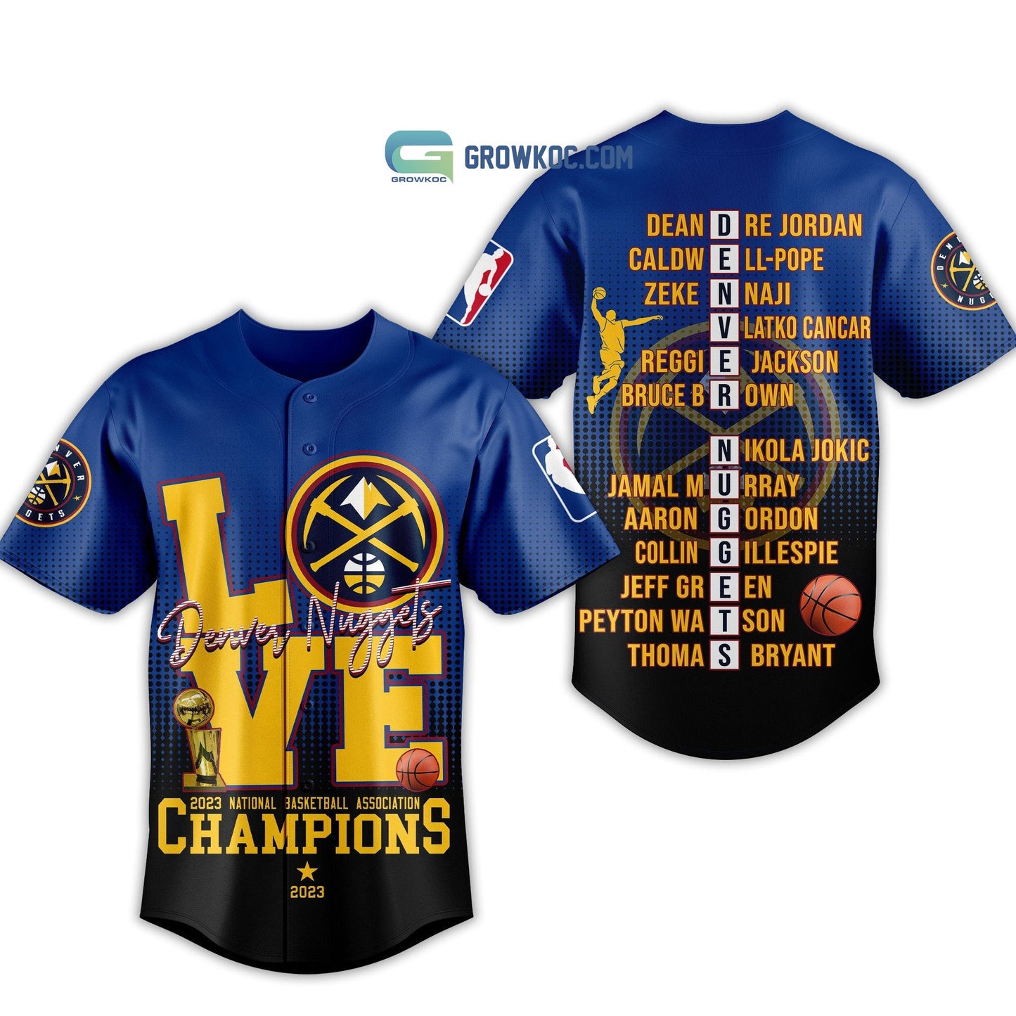 Denver Nuggets Love Team 2023 National Basketball Association Champions Black Blue Design Baseball Jersey baseball jersey product view 1