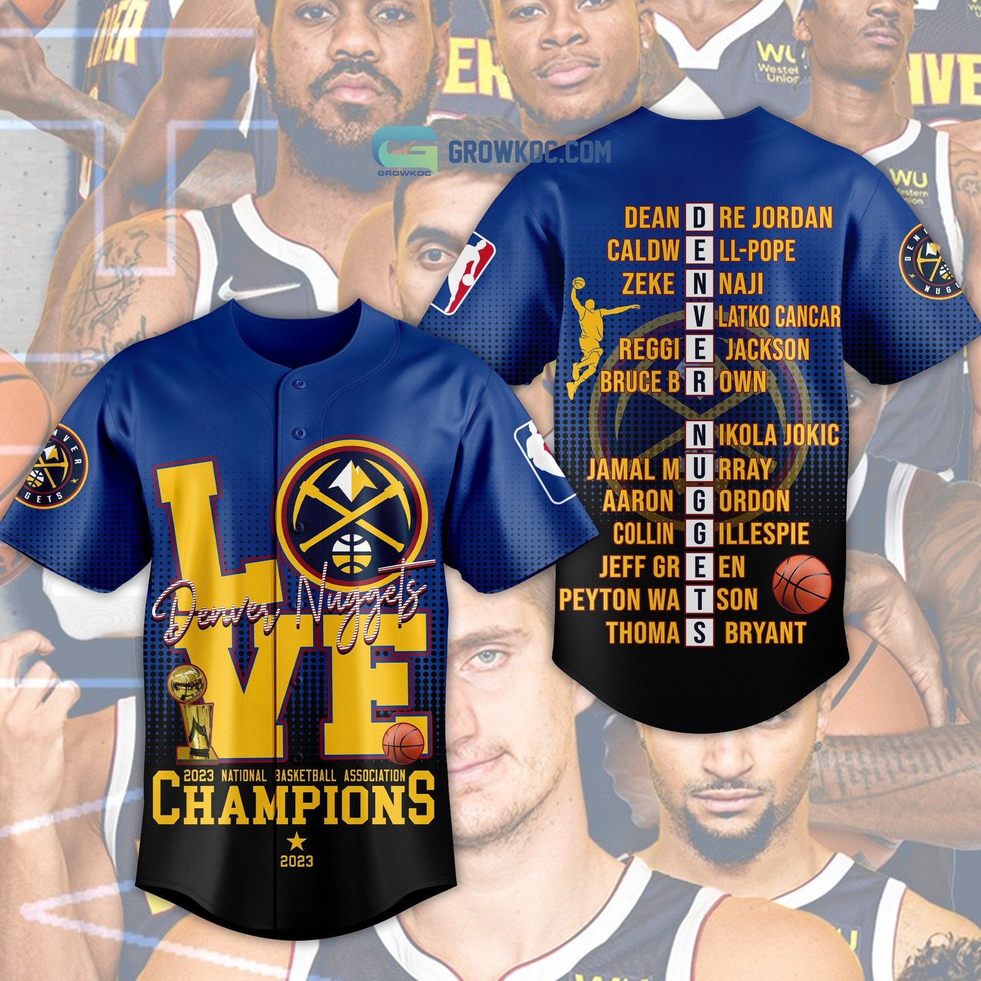 Denver Nuggets Love Team 2023 National Basketball Association Champions Black Blue Design Baseball Jersey baseball jersey product view 3