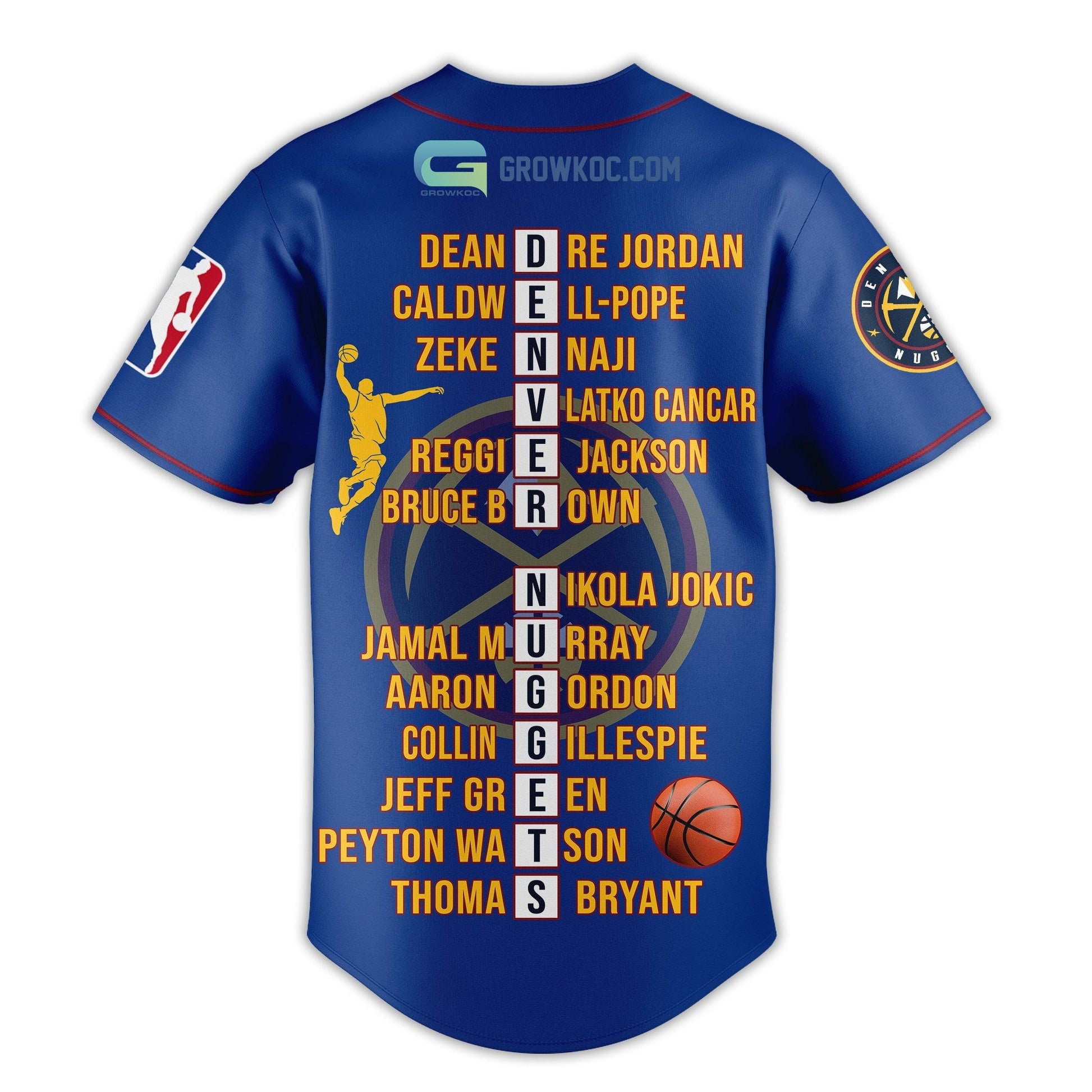Denver Nuggets Love Team 2023 National Basketball Association Champions Blue Design Baseball Jersey baseball jersey product view 3