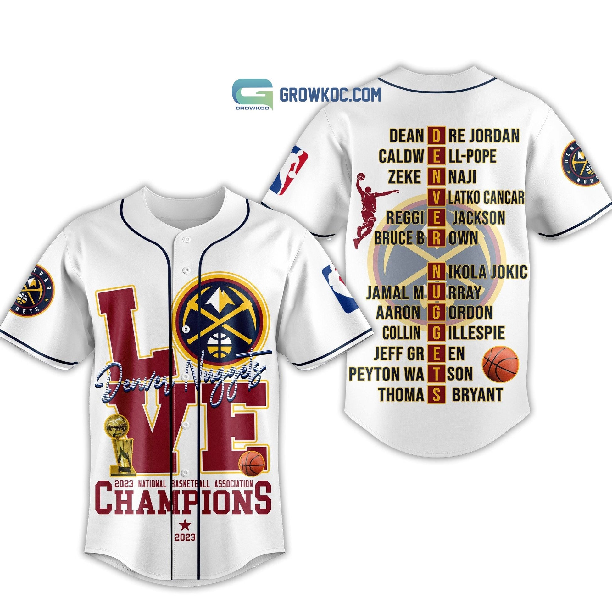 Denver Nuggets Love Team 2023 National Basketball Association Champions White Design Baseball Jersey baseball jersey product view 1