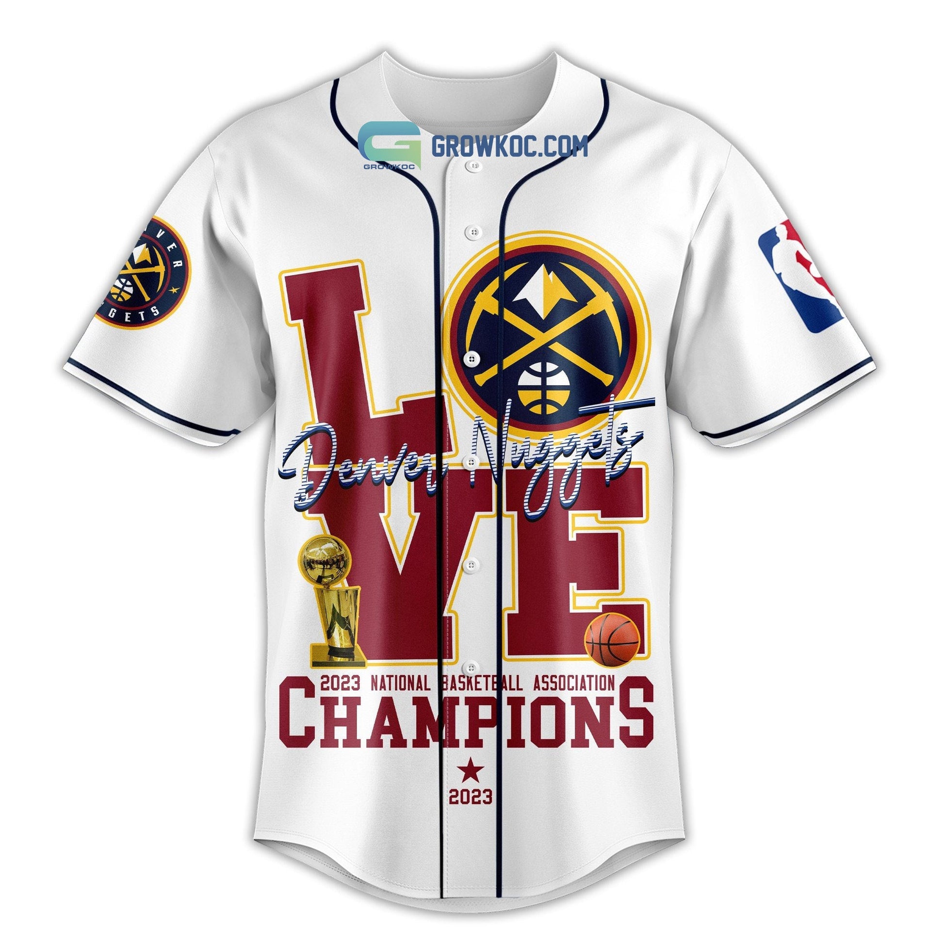 Denver Nuggets Love Team 2023 National Basketball Association Champions White Design Baseball Jersey baseball jersey product view 2