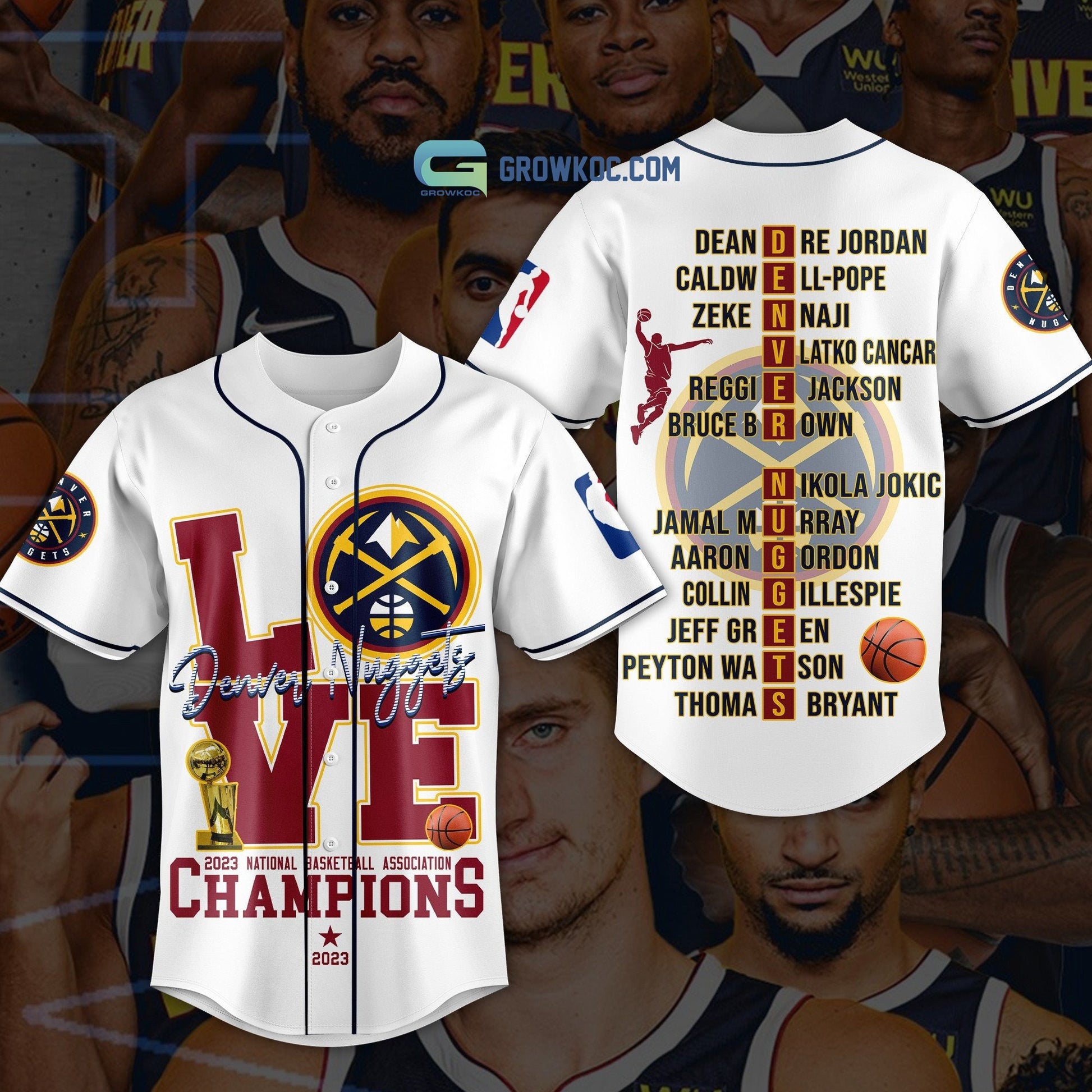 Denver Nuggets Love Team 2023 National Basketball Association Champions White Design Baseball Jersey baseball jersey product view 4