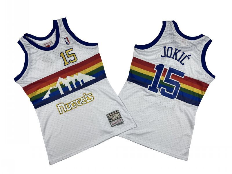 Denver Nuggets #15 Nikola Jokic Nuggets 15 # White Retro Jersey -- Nikola . Jokic Style 2 Basketball Jersey basketball jersey product view 1