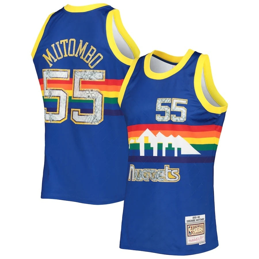 Denver Nuggets #55 Dikembe Mutombo Mitchell & Ness 1991-92 Hardwood Classics 75th Anniversary Diamond Swingman Jersey basketball jersey product view 1