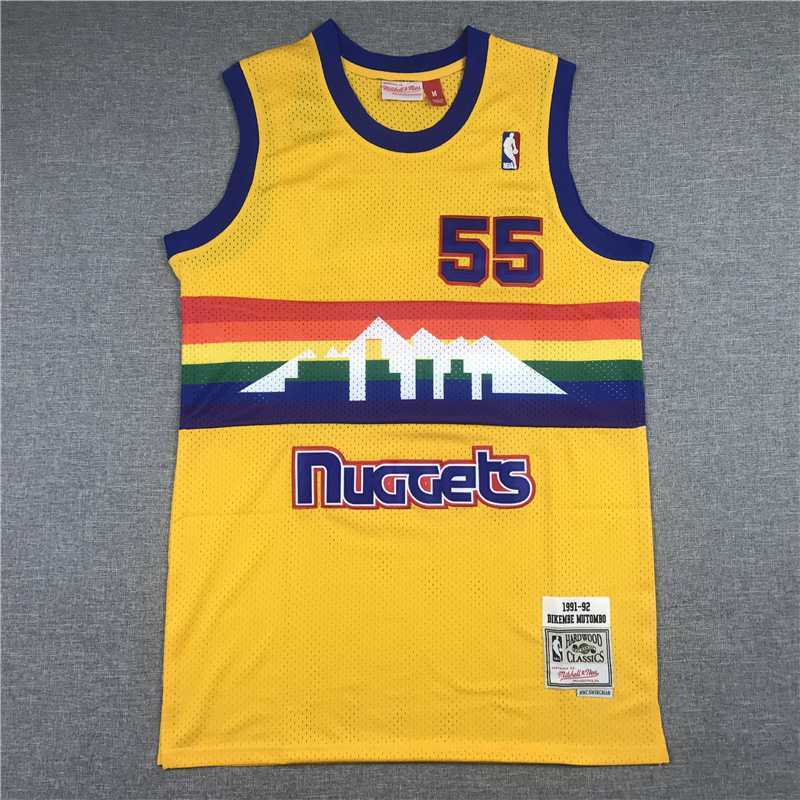 Denver Nuggets #55 Dikembe Mutombo Nuggets 55 Retro Yellow Edition Style 4 Basketball Jersey basketball jersey product view 1