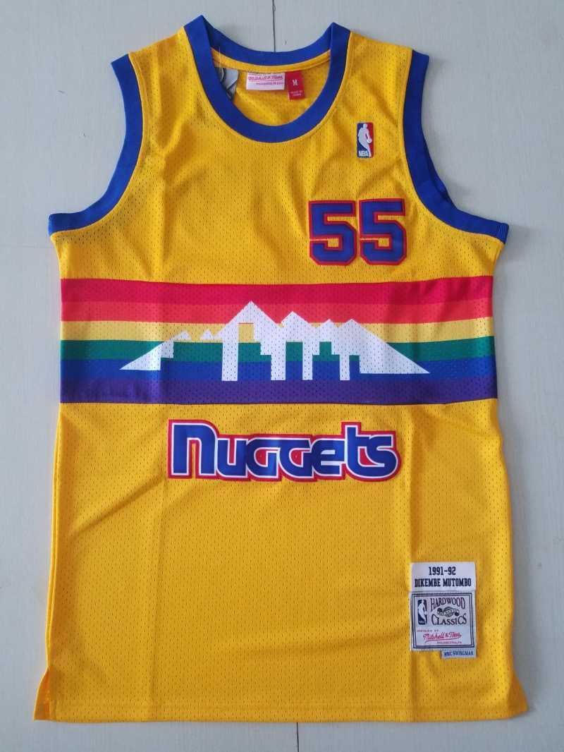 Denver Nuggets #55 Dikembe Mutombo Nuggets 55 Yellow s-xxl Style 4 Basketball Jersey basketball jersey product view 1