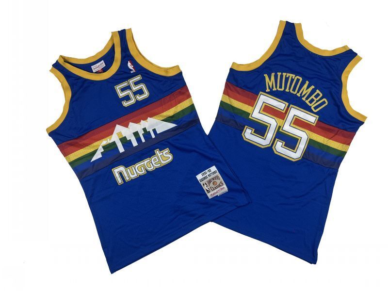 Denver Nuggets #55 Dikembe Mutombo Nuggets 55 # Blue Rainbow Edition 91-92 Season Mitchell Retro Jersey -- Dikembe . Mutombo Style 2 basketball jersey product view 1