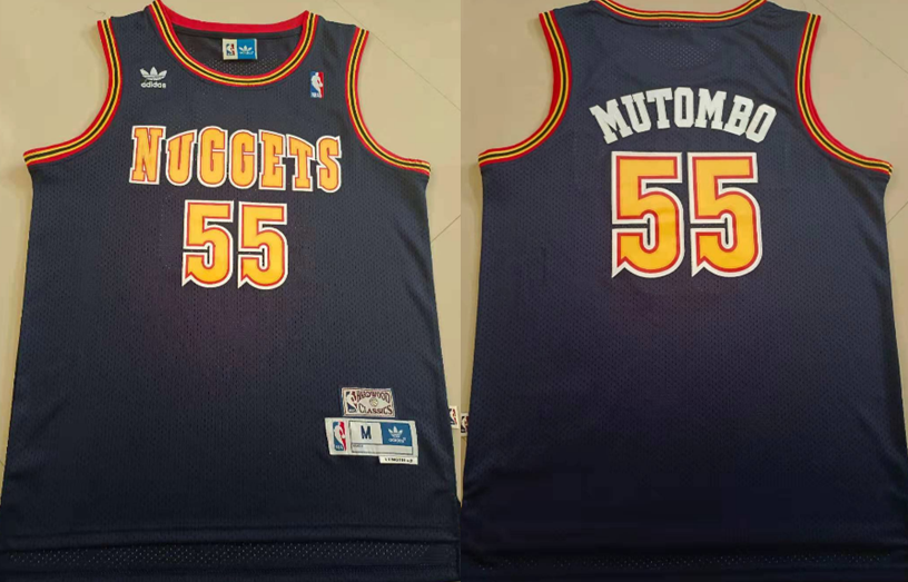 Denver Nuggets #55 Dikembe Mutombo Nuggets 55 # Navy Trefoil Retro Jersey Style 1 Basketball Jersey basketball jersey product view 1