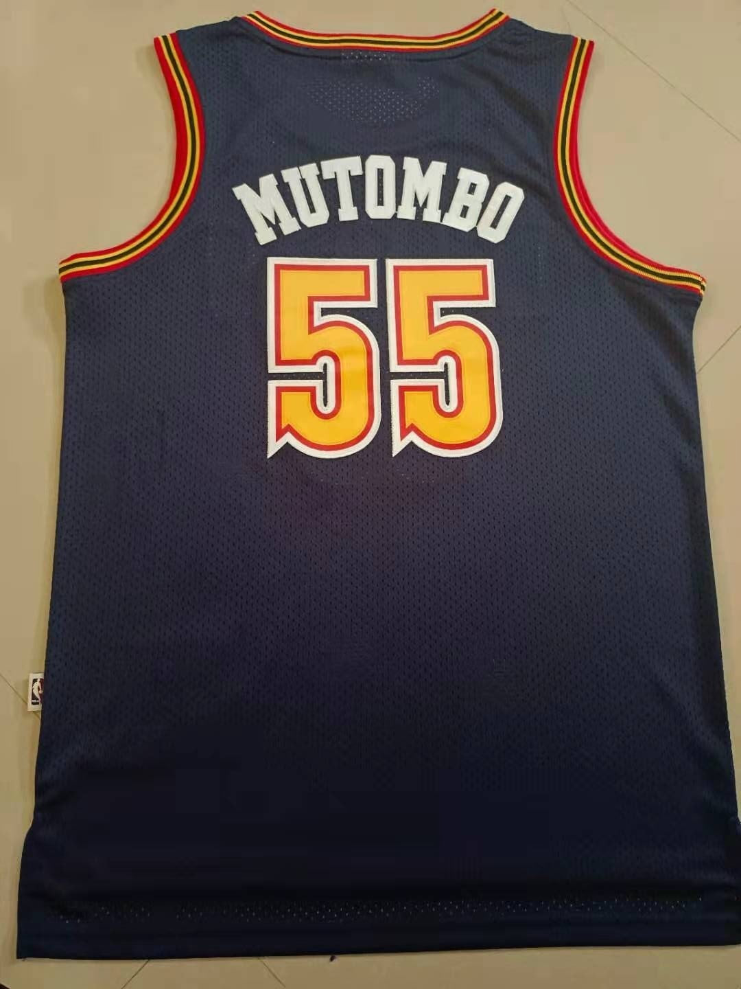 Denver Nuggets #55 Dikembe Mutombo Nuggets 55 # Navy Trefoil Retro Jersey Style 2 Basketball Jersey basketball jersey product view 1