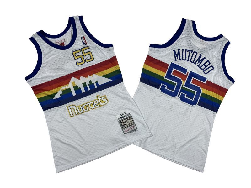 Denver Nuggets #55 Dikembe Mutombo Nuggets 55 # White 91-92 Season Mitchell Retro Jersey -- Dikembe . Mutombo Style 1 basketball jersey product view 1