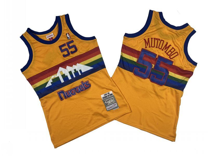 Denver Nuggets #55 Dikembe Mutombo Nuggets 55 # Yellow 91-92 Season Mitchell Retro Jersey -- Dikembe . Mutombo Style 2 basketball jersey product view 1
