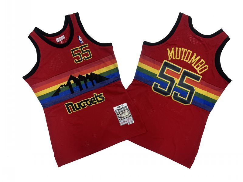 Denver Nuggets #55 Dikembe Mutombo m&n jersey rainbow red Basketball Jersey basketball jersey product view 1