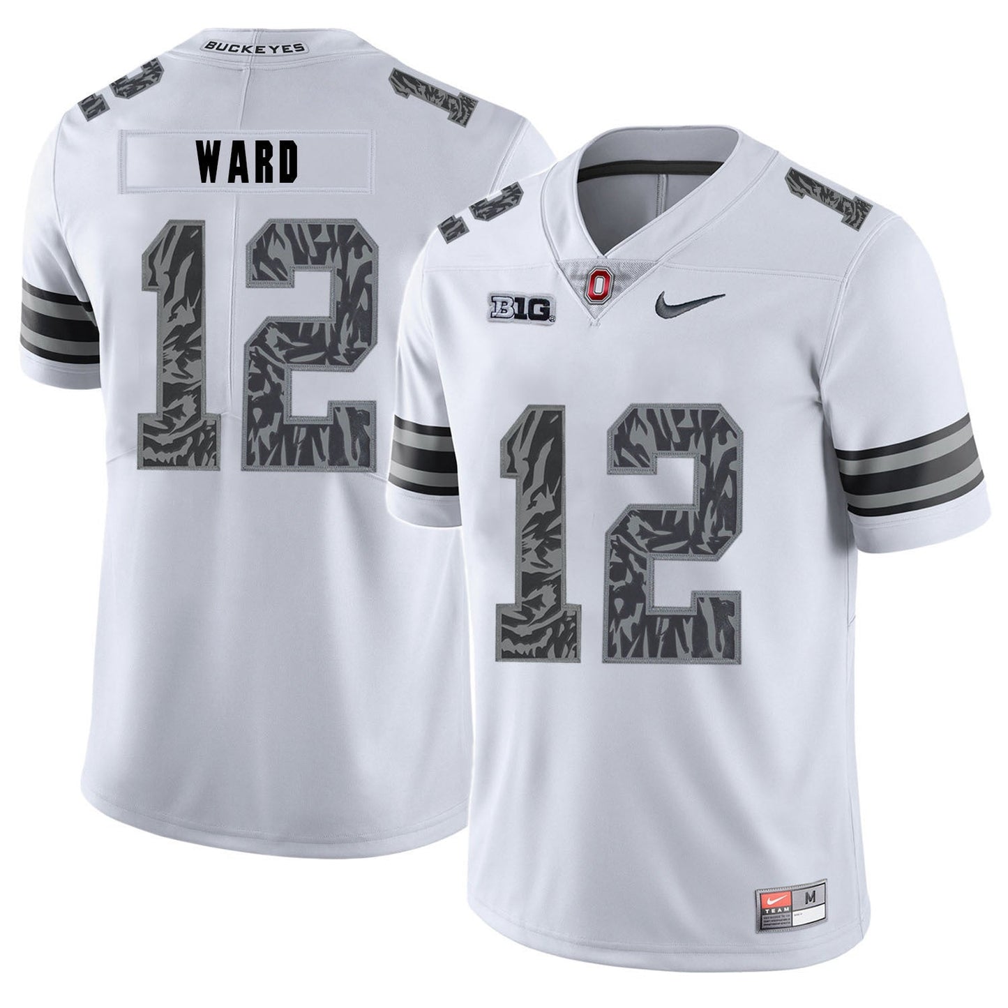 Denzel Ward 12 Pattern White College Football Jersey football jersey product view 1