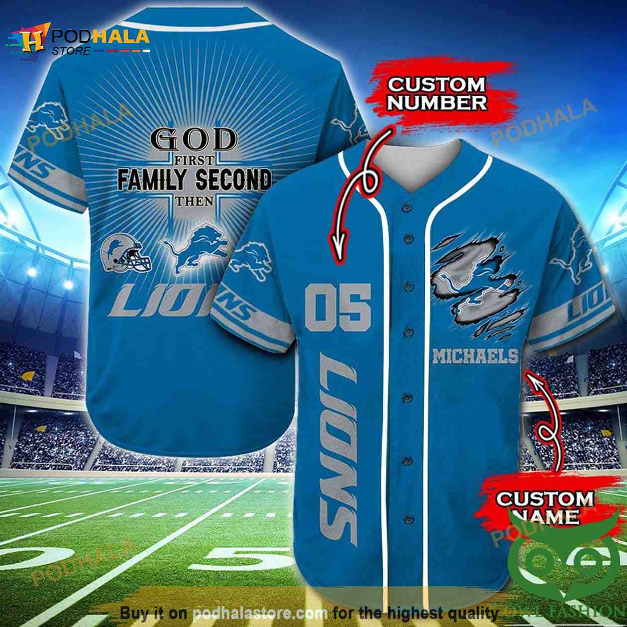 Detroit Lions 3D Baseball Jersey Personalized Gift, Custom Name Number baseball jersey product view 1
