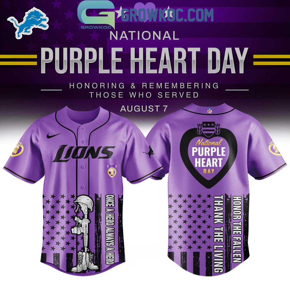 Detroit Lions Purple Heart Day 2025 Baseball Jersey baseball jersey product view 1