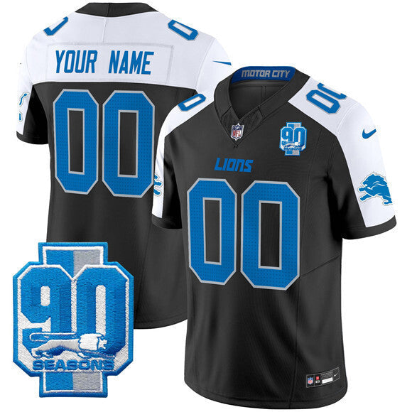 Detroit Lions Active Player Custom Black White 2025 F.U.S.E. 90th Year Patch Limited Football Jersey football jersey product view 1