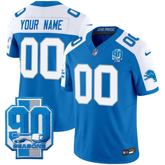 Detroit Lions Active Player Custom Blue White 2025 F.U.S.E. 90th Year Patch Limited Football Jersey football jersey product view 1
