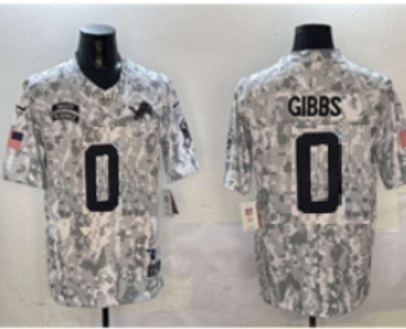 Detroit Lions #0 Jahmyr Gibbs Salute Football Jersey football jersey product view 1