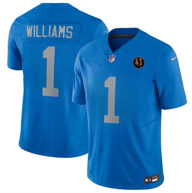 Detroit Lions #1 Jameson Williams Blue 2025 F.U.S.E.With John Madden Patch Vapor Football Jersey football jersey product view 1