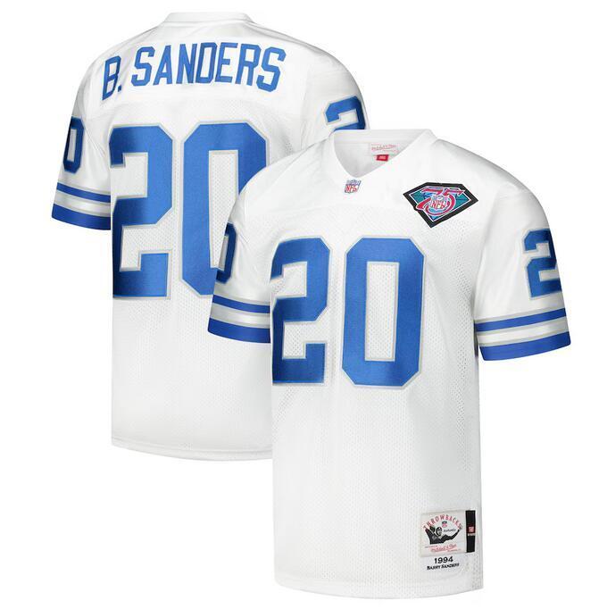 Detroit Lions #20 Barry Sanders White 1994 With 75th Season Anniversary Patch Football Jersey football jersey product view 1