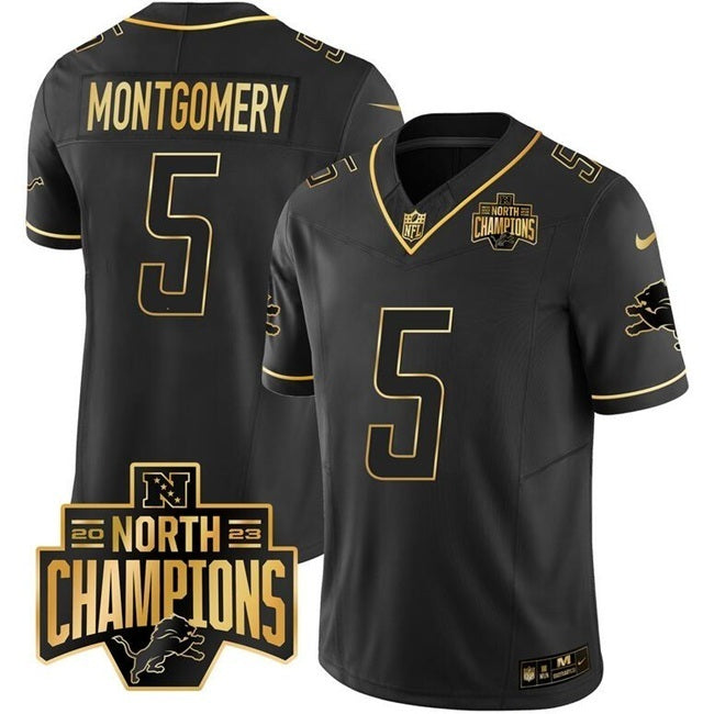 Detroit Lions #5 David Montgomery Black Gold F.U.S.E. 2023 NFC North Division Football Jersey football jersey product view 1