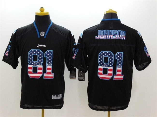 Detroit Lions #81 Calvin Johnson Black 2018 USA Flag Color Rush Limited Fashion Football Jersey football jersey product view 1