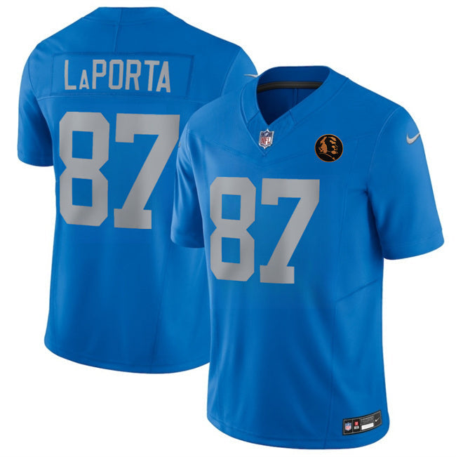 Detroit Lions #87 Sam LaPorta Sam LaPorta Blue 2025 F.U.S.E.With John Madden Patch Football Jersey football jersey product view 1