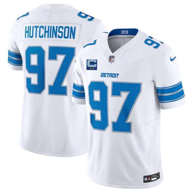 Detroit Lions #97 Aidan Hutchinson White 2025 F.U.S.E. With 2-Star C Patch Vapor Football Jersey football jersey product view 1