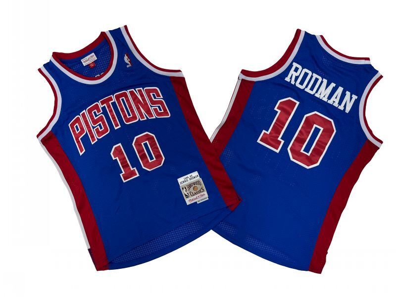 Detroit Pistons #10 Dennis Rodman Pistons 10 Colorful Blue 88-89 Season Mitchell Retro Jersey --. Rodman Style 2 basketball jersey product view 1