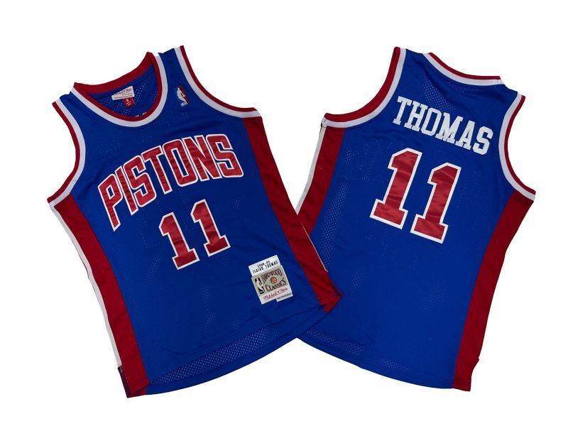 Detroit Pistons #11 Isiah Thomas Pistons 11 Colorful Blue 88-89 Season Mitchell Retro Jersey Style 1 basketball jersey product view 1
