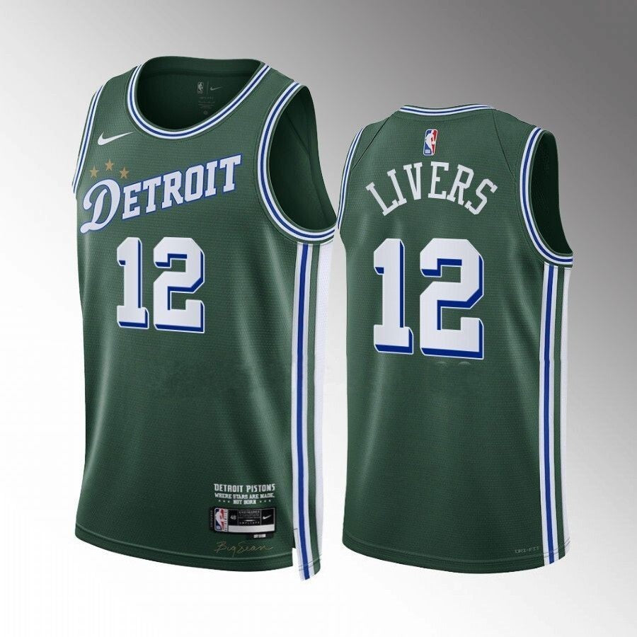 Detroit Pistons #12 Isaiah Livers-2022-23-city-edition-green-jersey Basketball Jersey basketball jersey product view 1