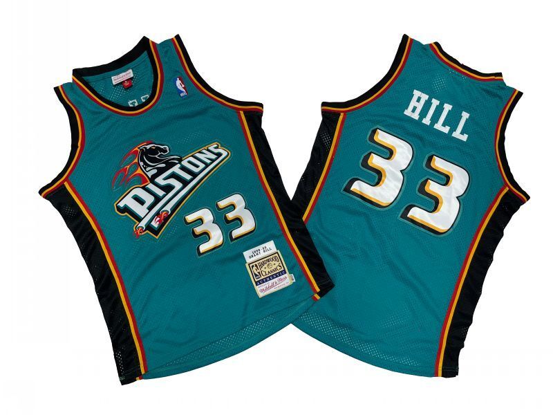 Detroit Pistons #33 Grant Hill Pistons 33 # Green 98-99 Season Mitchell Retro Jersey --. Hill Style 2 basketball jersey product view 1